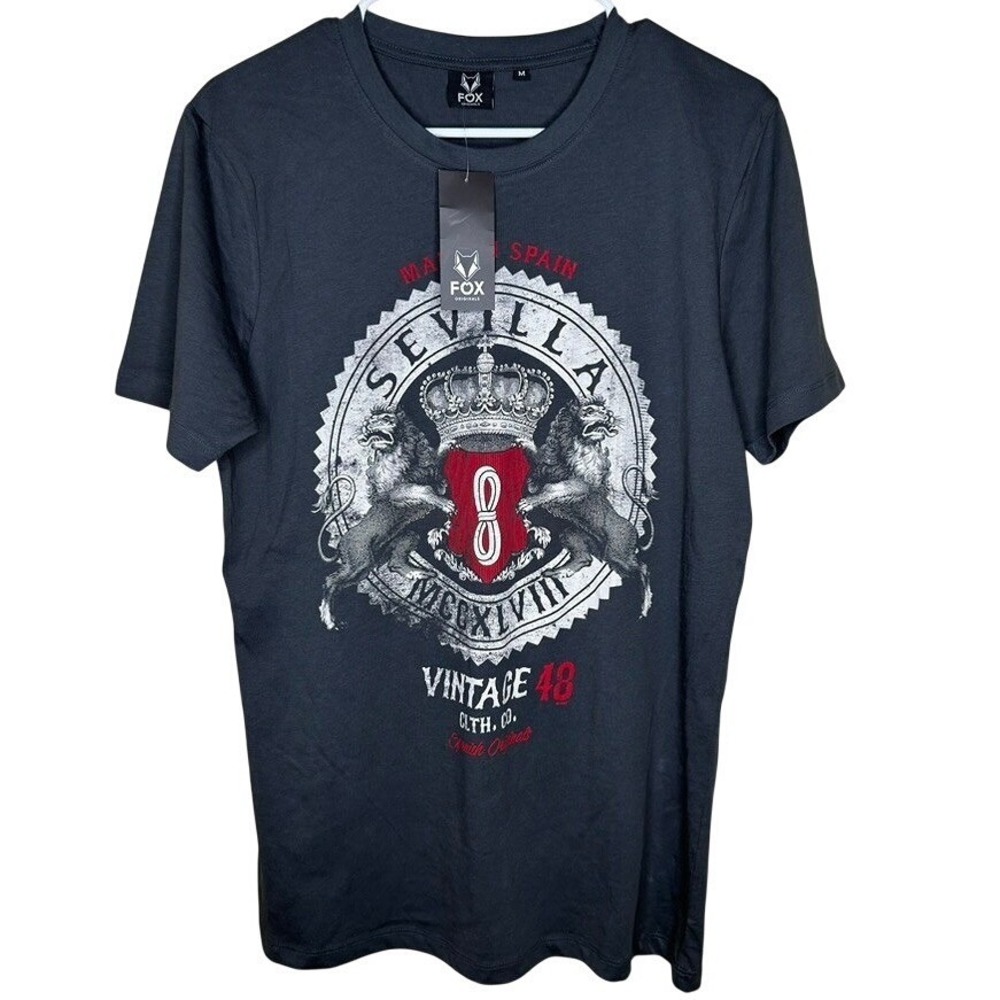 Fox Originals Sevilla Spain Graphic T-Shirt Mens Medium Gray Vintage 48 Crest